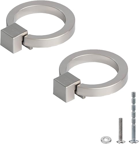 WEAVERBIRD Paquete de 2 Pomos de Gabinete, Tiradores de Anillo de Gabinete de Plata Cepillada, Tiradores de Gabinete de Aleación de Zinc, Pomos de