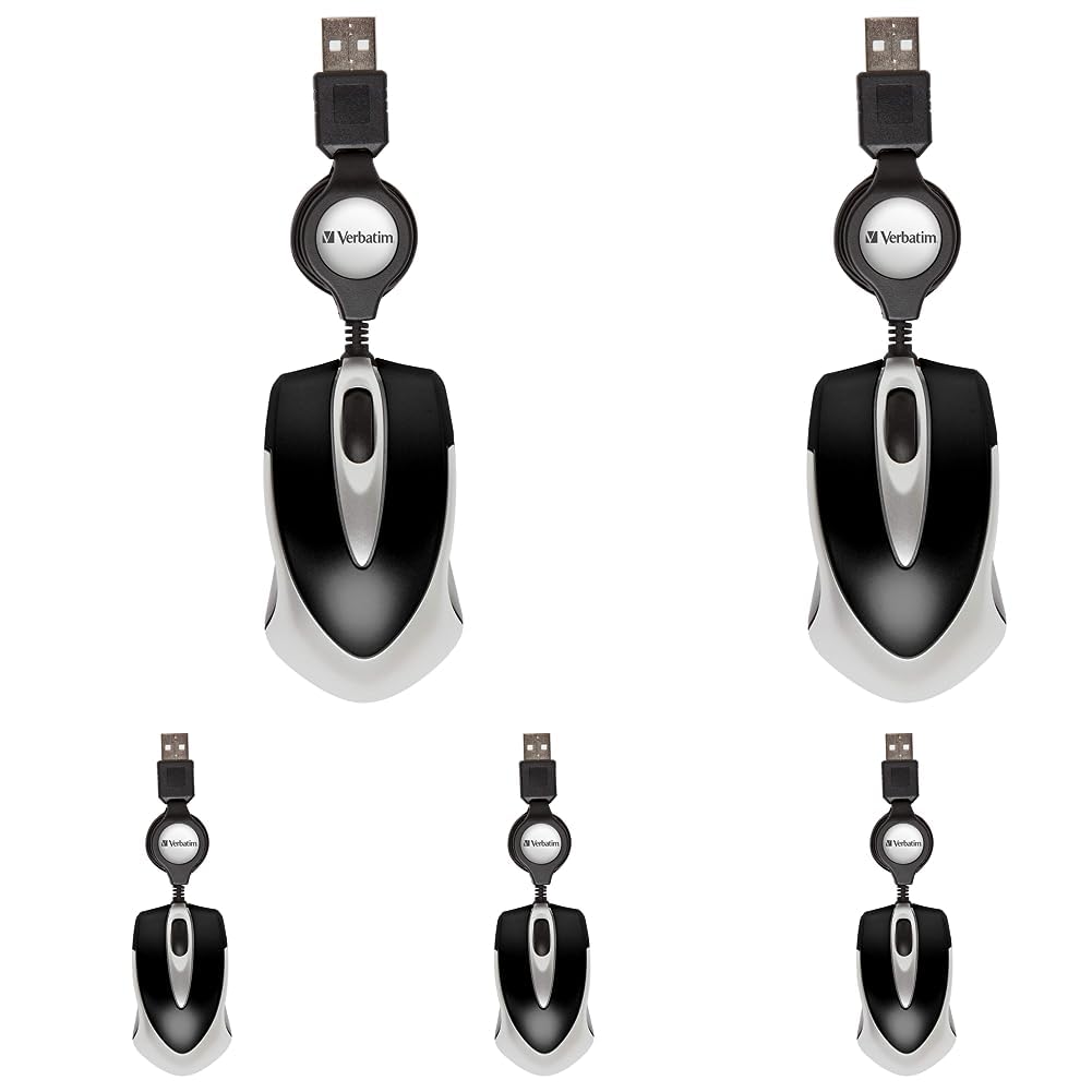 Verbatim Go-Mini optische Travel-Maus, kleine Computermaus mit einziehbarem Kabel, USB-A, USB-Maus mini mit 1000 DPI, für Laptop, Notebook, PC und MAC, kompaktes Design, schwarz (Packung mit 5)