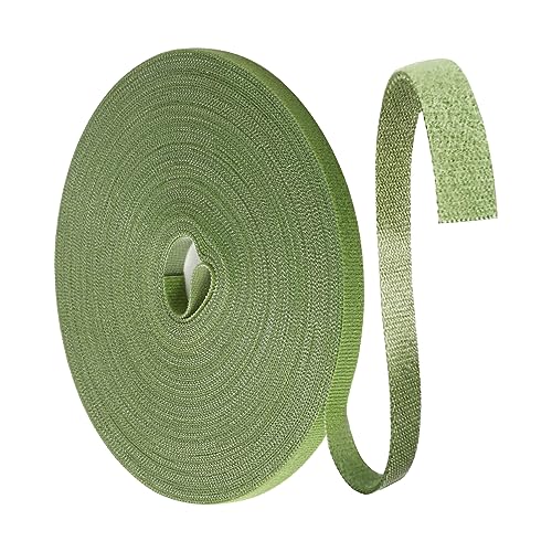 FLAVNTEL 25m Pflanzenbinder Klettband, 10mm Pflanzenband Klett Plant Ties Witterungsbeständig Wiederverschließbar Kabelbinder Klettverschluss Rolle Kletterhilfe für Pflanzen(Grasgrün)