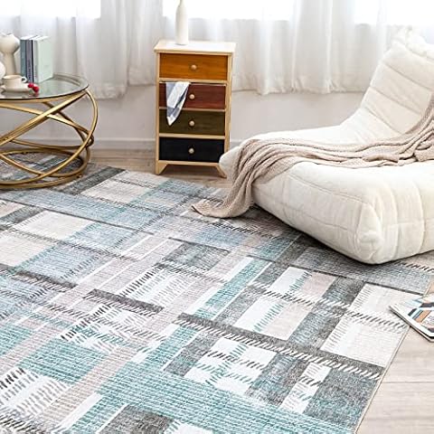 DECOMALL NELE Washable Area Rugs, Modern Lattice Non-Slip Carpet for Living Room Bedroom Laundry Room, Multi 3’6”x5’6” Cover