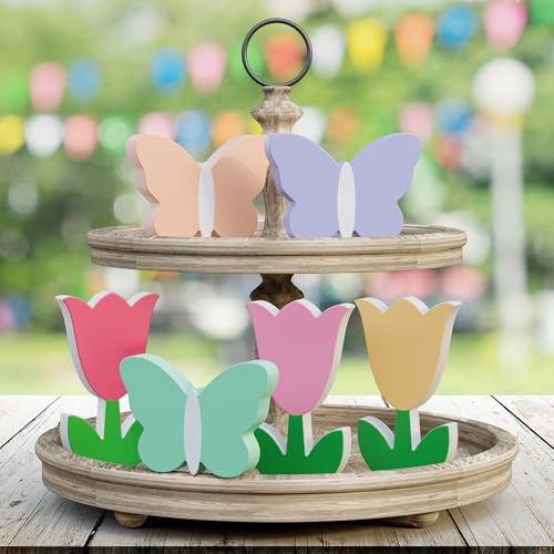 Springdecorations6pcswoodentulipsflowersbutterfliestablesignstieredtraydecorforfarmhousehomekitchenmantlefireplace  Urban Country Home Decor Spring decorations 6 pcs wooden tulips flowers butterflies table signs tiered tray decor for farmhouse home kitchen mantle fireplace  urban country home decor