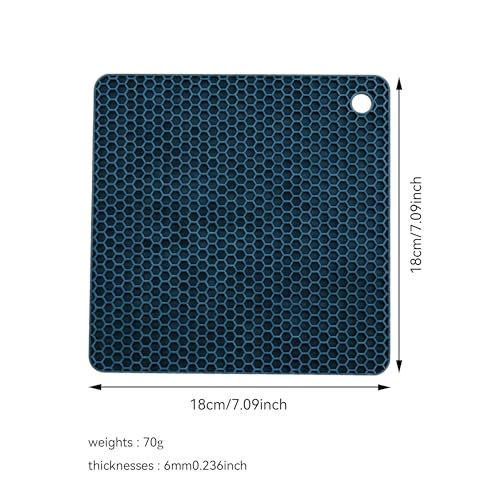 Image of Silicone Trivet Mats,Heat Resistant Pot Holders, Multipurpose Non-Slip Hot Pads for Kitchen Potholders, Hot Dishers, Jar Opener, Spoon Holder, Food Grade Silicone(Blue Size Square 7.1''x7.1'')