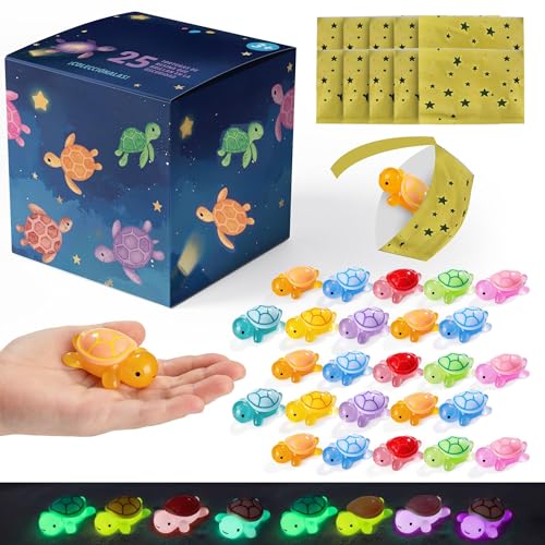 Pack 25 Tartarugas brilham no escuro Presentes de aniversário crianças escola Detalhes Fim do ano alunos primária Natal Saquinhos surpresa Presentinhos turma Brinquedos piñata infantil 4 5 6 7 8 9