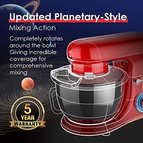 SanLidA Stand Mixer, Metal Shell Series 6.5Qt. Kitchen Electric Mixer with Dishwasher-Safe Dough Hooks, Flat Beaters, Whisk & Pouring Shield Attachments for Most Home Cooks, SM-1515, Watermelon Red - Thumbnail 2