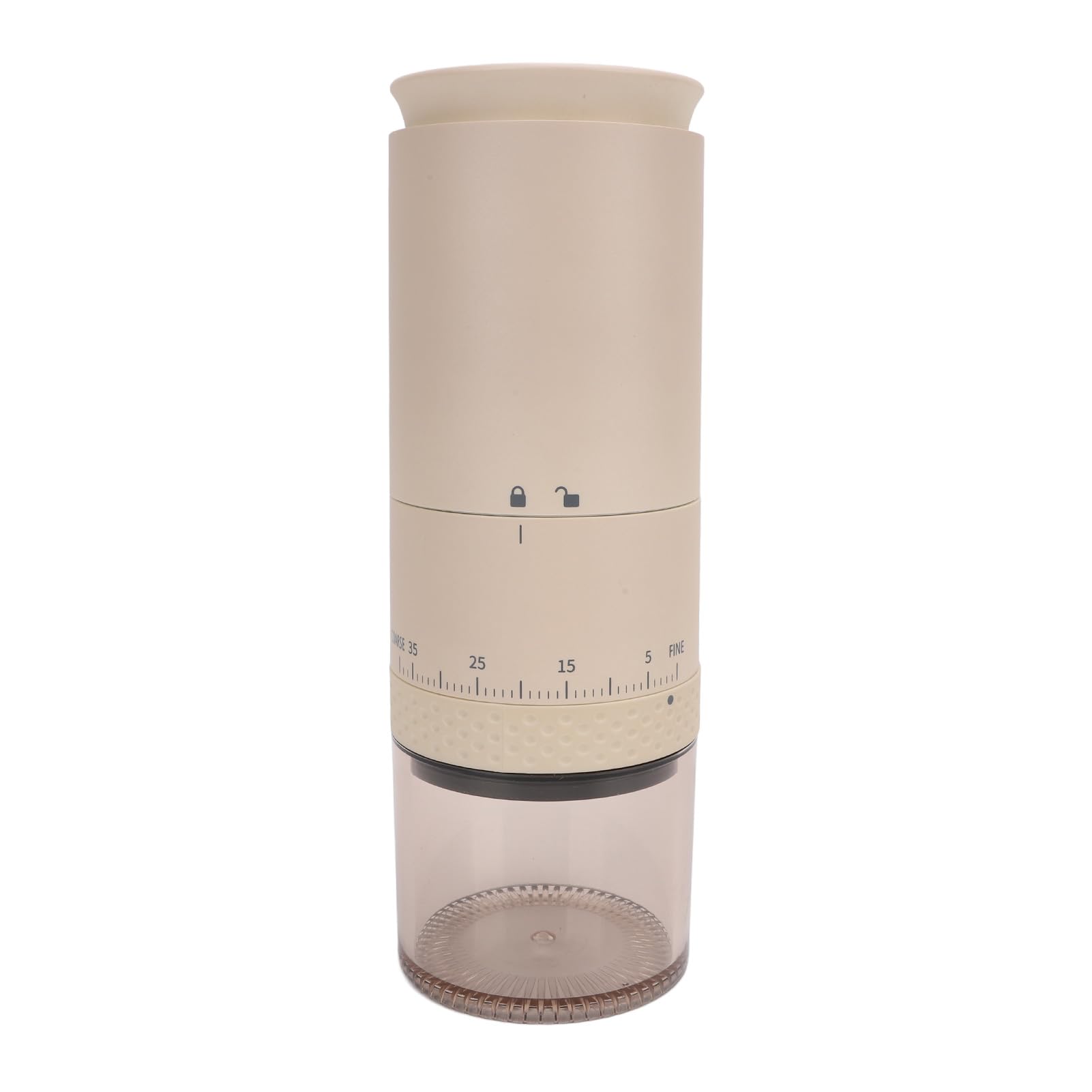 Molino de café eléctrico One Touch, 38 ajustes de molienda regulables, capacidad para 110 ml de café molido, molinillo de granos de café recargable por USB con cámara extraíble, (Beige)