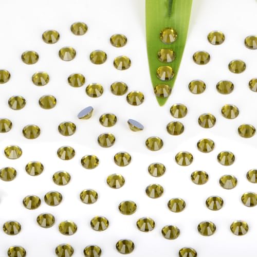 Image of Bymitel Hotfix Crystal Rhinestones Round Gems Iron on DIY Jewelry Making Flat Back for Crafts,Olivine, 2.8mm(SS10 /2880pcs)