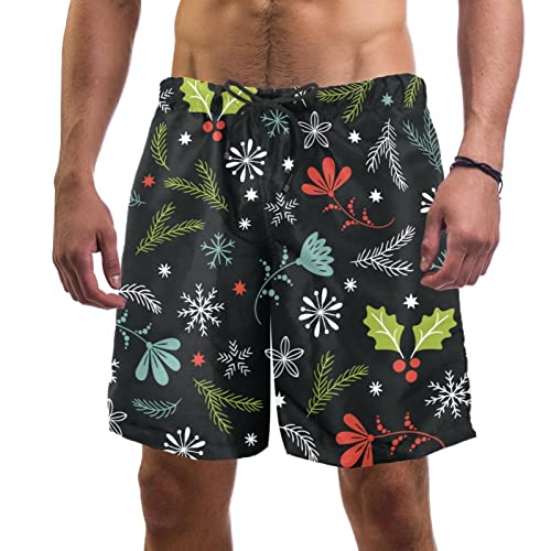 Maillot de bain pour hommes JDEZ motif feuilles florales de Noël