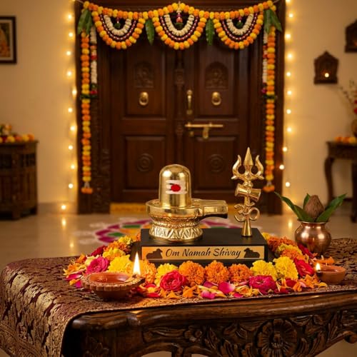 Image of HindCraft Shivling Car Dashboard Idol - Shivling Mahadev Showpiece with Trishul, Spiritual Car Dashboard Decor for Home Temple, Office Desk, Vastu Decorative Gift Item