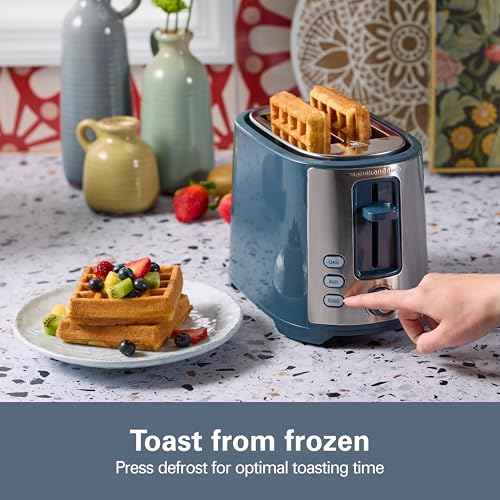 Image of Hamilton Beach Extra-Wide Slot 2 Slice Toaster With Bagel & Defrost Buttons | Browning Control With 7 Shades | Auto Shutoff | Toast Boost | Slide-Out Crumb Tray | Kitchen Makeover Blue | 22634