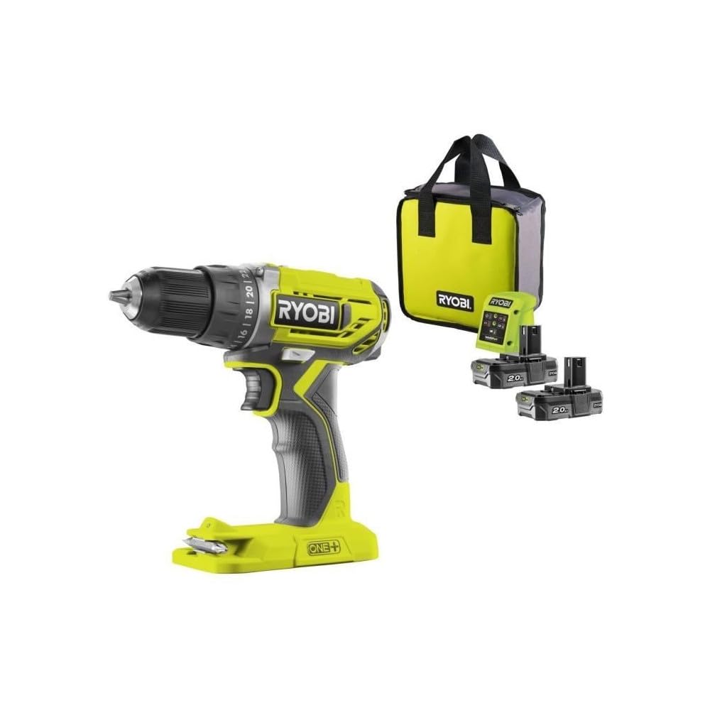 Taladro-Atornillador Sin Cable Ryobi ONE+ R18DD2-220S/ 2 baterías 18V 2,0 Ah/ Cargador 1,5 A/ Bolsa de Transporte