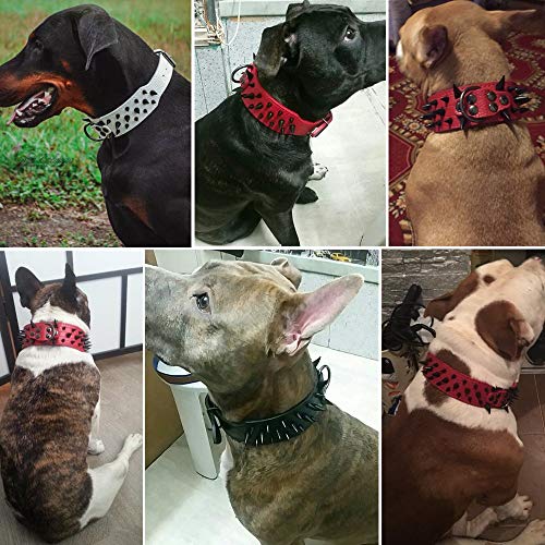 Berry Pet Sharp Spiked Studded Dog Collar - Stylish Leather Dog Collars - 2 Inch In Width Fit For Medium & Large Dogs - Such As Pitbull Mastiff - Red Rivets & Black Leather,17-20" #TOP7