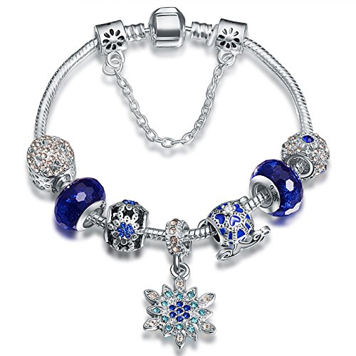 Preisvergleich Produktbild ATE Armband Charms Schneeflocken Blau Kristall Glas Beads Damen Geschenk JWB180
