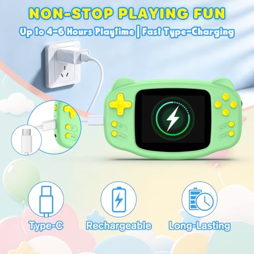 Image of Portable 16 Bit Handheld Game Console for Kids, Retro Gaming Console with 300 Classic Video Games, Handheld Plug & Play Player with 3.2'' IPS Screen, Rechargeable Travel Gift for Boys & Girls (Green)