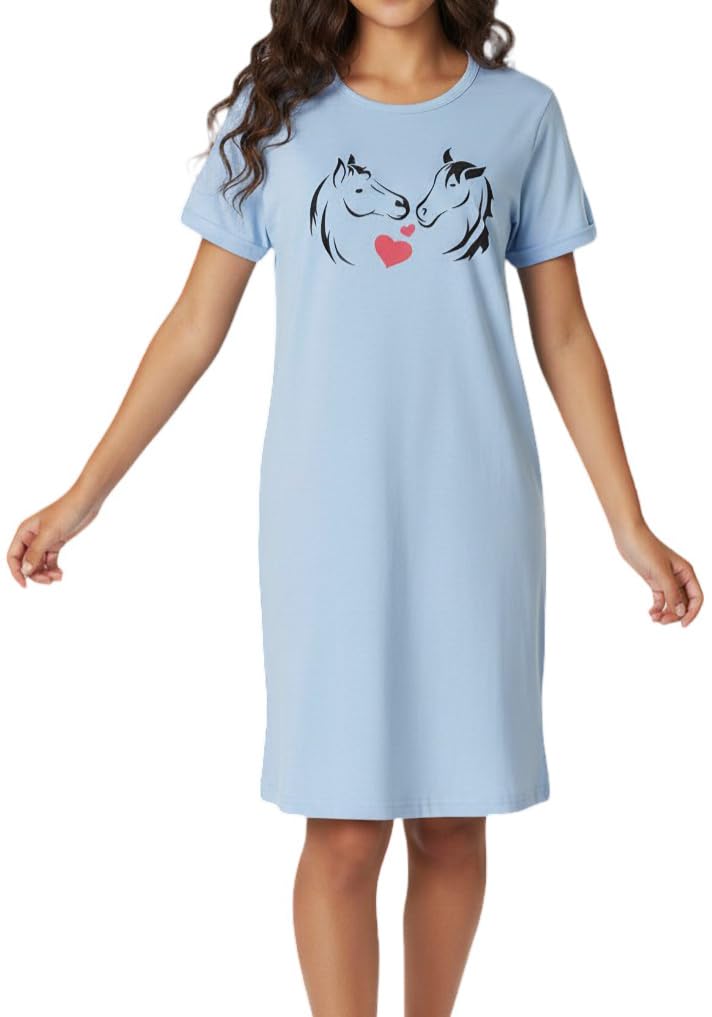 In One Clothing Chemise de nuit à manches courtes pour fille, jersey simple doux en 100 % coton, avec motif imprimé