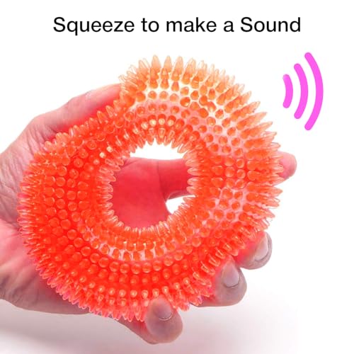 Image of Squeaky Ring Toy|Non- Toxic and Durable Squeaky Ring Shaped Ring Toy |Soft Natural Rubber Toy for Chewing and Dentle Cleaning (Orange, Size Medium)