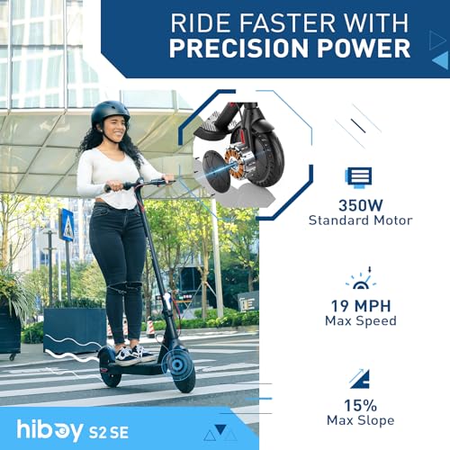 Image of Hiboy S2 SE Electric Scooter for Adults, 19 MPH, 17-Mile Range | 430W peak motor, 10 inch tires, dual brake system, foldable frame, ideal for urban commuting