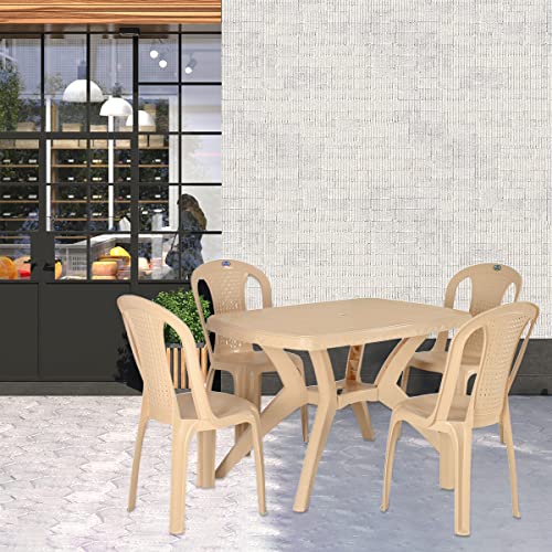 Nilkamal Shahensha Rectangular 4 Seater Virgin Plastic Dining Table Set for Dining Room|Indoor & Outdoor |Home Office|Hotel, Café and Restaurants|1 Dining Table with 4 Chairs| Color Marble Beige (B0B2KFG19P) Amazon Price History, Amazon Price Tracker