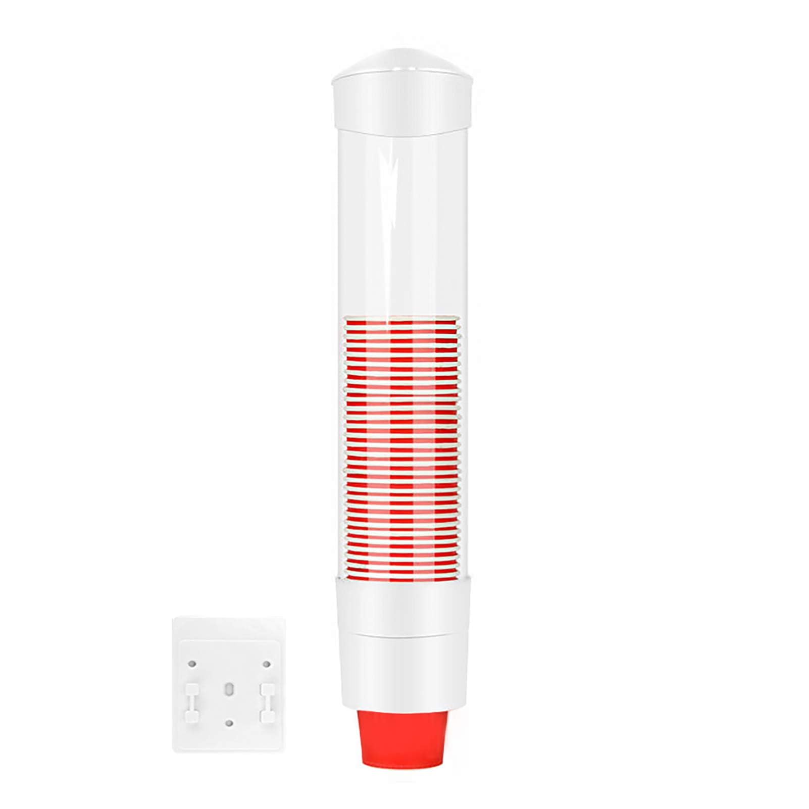 N／A Dispenser per bicchieri d'acqua a parete con bottone One Touch Dispenser per bicchieri in plastica anti-polvere, per bicchieri di carta, coni di carta biodegradabili, 7,5 cm, 50 tazze (bianco)