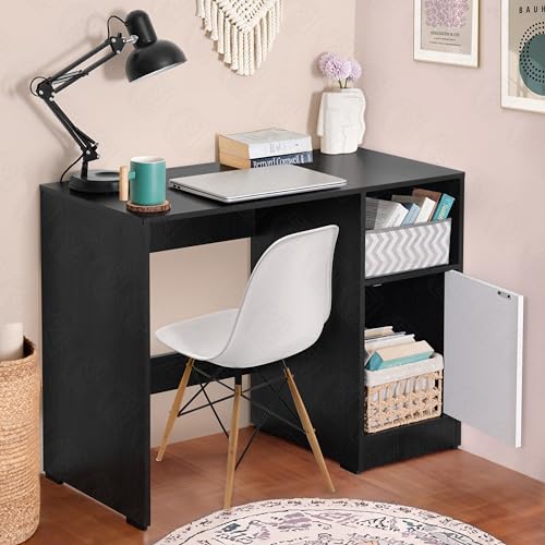 Image of ABOUT SPACE Study Table with Bottom Storage - WFH /Office Computer Table for Laptop, PC, Working, Drawing for Home Office Desk Engineering Wood(Black Mahogany & White- L 95 x B 45 x H 75 cm)