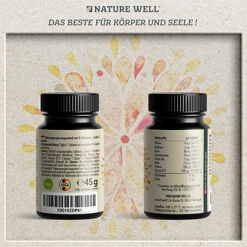 Vitamin B Komplex hochdosiert - 180 Tabletten - alle 8 essentiellen B-Vitamine in bioaktiver Form - mit Folsäure, Cholin & Myo-Inositol (Co-Faktoren), laborgeprüft mit Zertifikat & vegan