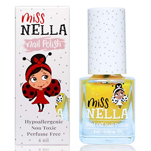 Miss Nella HONEY TWINKLES- Special yellow Glitter Nail Polish for Kids, with Peel-off, Water Based & Odour Free Formula