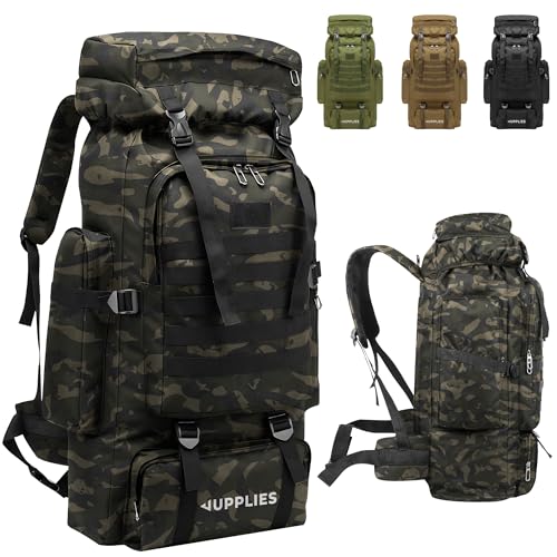 JUPPLIES Mochila Tactica Militar 80L – Oxford 600D Impermeable IPX5 con Sistema MOLLE, Cremalleras Reforzadas y Gran Capacidad para Senderismo, Camping, Crossfit, Gimnasio   Camuflaje
