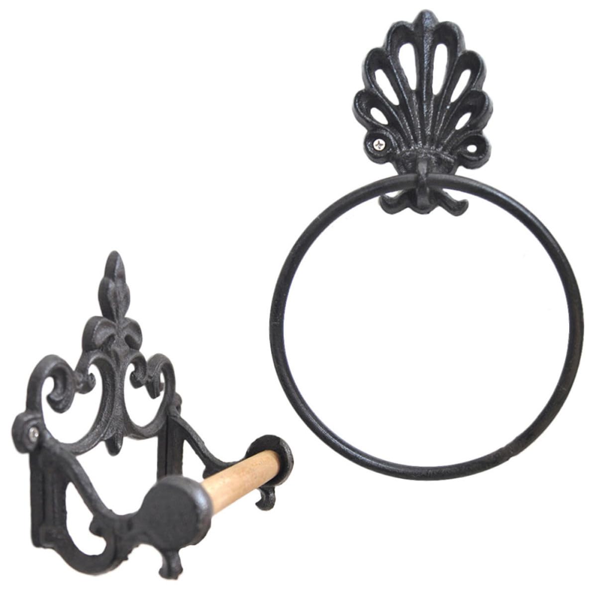 Anello Portasciugamani Vintage in Ferro Battuto, 2 Pezzi | Nero, Forma Tonda, Accessori per Installazione Inclusi, Stile Semplice ed Elegante