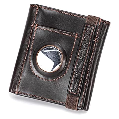 ACMHNC Airtag Credit Card Holder RFID Blocking Mens Card Wallet with ID Window and Zipper Coin Pocket Leather Wallet for Men Contactless Credit Card Protector (Airtag Not Included), Black Cover