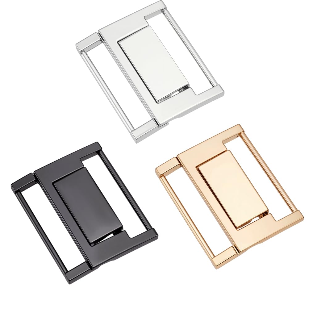 BENECREAT 3 Sets 3 Colors Alloy Belt Buckles, 45×54mm/1.8×2.1inch Rectangle Metal Hook Buckle Fastening Accessories for Jackets, Coats, Windbreakers, Backpack, DIY Waist Belt Making