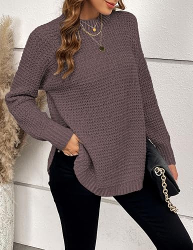 Womens Oversized Chunky Waffle Knit Solid Long Sweaters Fall 2024 Dressy Casual Cozy Crewneck Pullover Sweater4