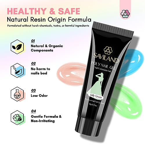 Saviland 6 Colors Poly Gel Nail Kit – Pink Series Extension Gel with 36W Portable Handheld Mini U V LED Lamp for Curing, All-in-1 French Manicure Starter Nail Kit for Home DIY