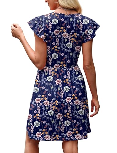 Image of OFEEFAN Summer Dresses for Women Beach Vacation Clothes V Neck Ruffle Sleeve Babydoll Dress Elegant Classy Sundress