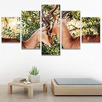SIGNWIN 5 Panel Canvas Wall Art Animals Deer Modern Artwork for Home Decorations Ready to Hang - 60