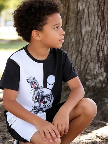 Image of KIDLAGA Kids Toddler Boy Clothes Outfits Bear Print Tee + Plaid Shorts 2 Pieces Summer Shorts Set