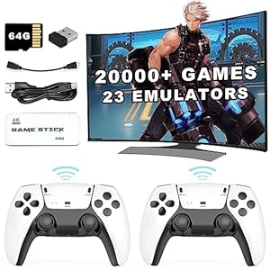 20000+ Games Retro Wireless Game Stick – 23 Emulators HD Output System, Plug and Play Video Game Consoles with 64GB TF Card, 2.4G Wireless Controllers – Gift for Gamers of All Ages