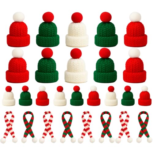 30 Pcs Mini Christmas Hats And Scarf Set – Small Santa Hats For Crafts, Mini Santa Hats For Dolls, Mini Snowman Hats &Amp; Finger Scarves, Tiny Christmas Hats For Mini Trees, Diy Christmas Decorations Kit