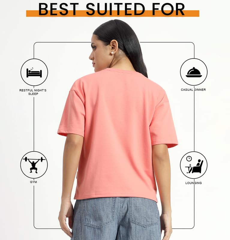 Image of Sleepynuts Women Oversized T-Shirt 220 GSM Heavyweight Cotton Rich Baggy Fit Drop Shoulder Round Neck Half Sleeve
