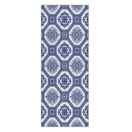 pnyoin Turkish Ornament Blue Yoga Towel,Hot Yoga Mat Towel with Grip Dots Sweat Absorbent Non-Slip for Hot Yoga, 24