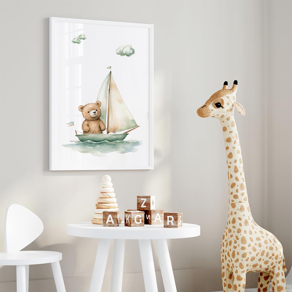 3 Laminas Oso 30X40CM Cuadros Infantiles Para Habitacion Niño Aerostático Verde Poster Bebe Lienzo Animales Infantiles Laminas Habitacion Bebe Animales Cuadros de Oso Poster Niños sin Marco
