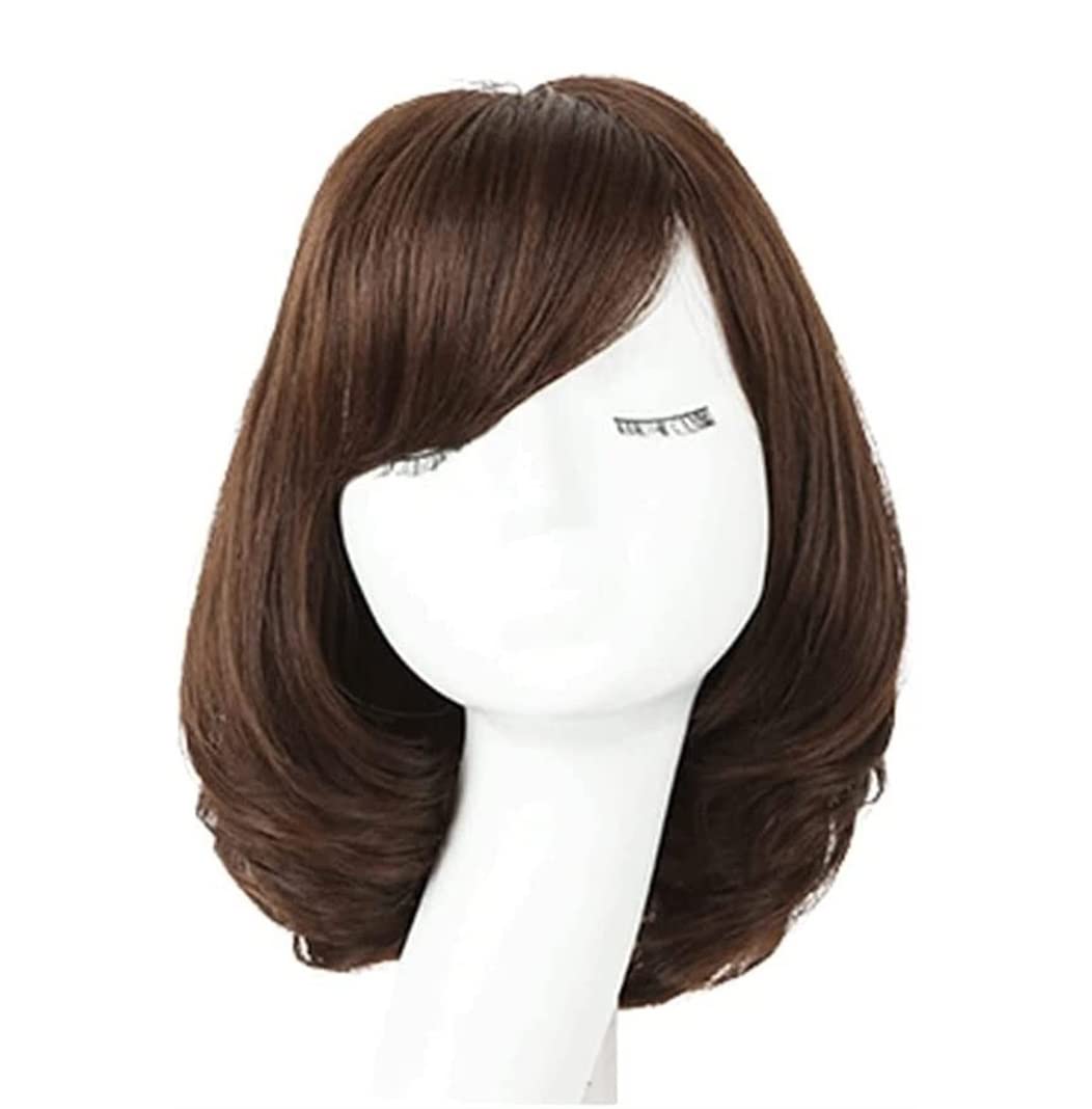 Peruka Dla Kobiet Peruki Damskie Krótkie Loki Z Grzywką Syntetyczne Włókno Termoodporne Dojrzałe Delikatne Peruki Peruki do Noszenia Na Co Dzień (Color : B, Size : 12in)