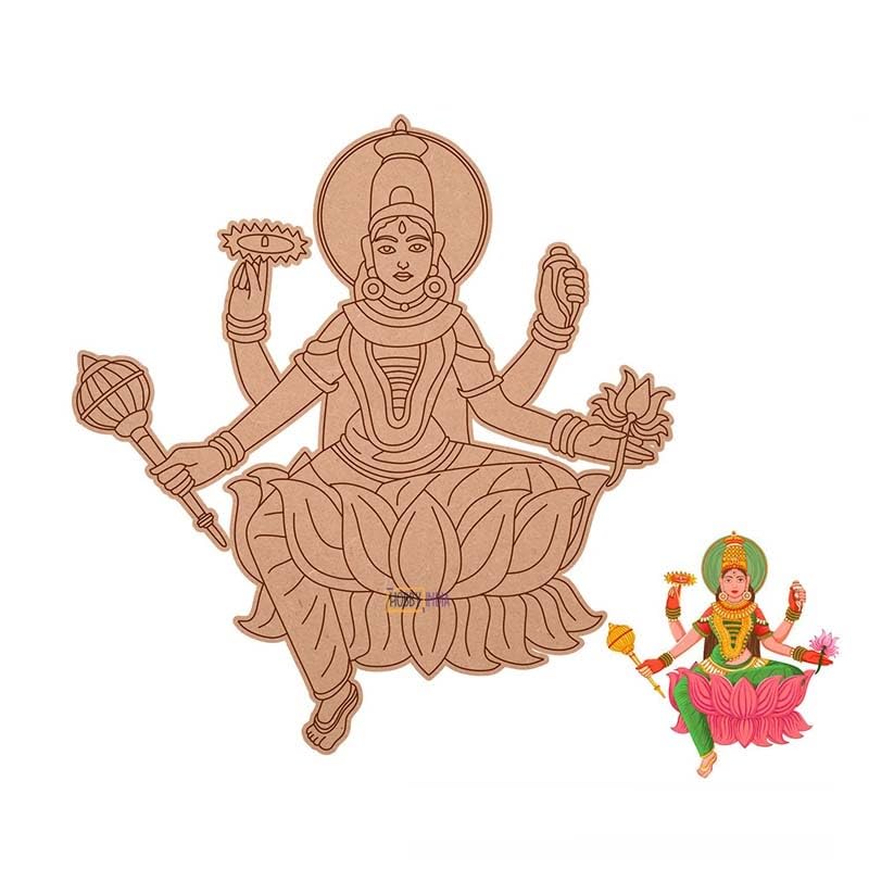 HOBBY INDIA 6 Inch Framed Goddess Siddhidhatri Picture in MDF Cutouts for Home Room Decor Artistic DIY Crafts Work Art Pack of 2