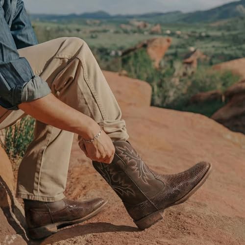 Image of Lumeheel Cowboy Boots for Men - Western Men's Boots with Classic Embroidered, Slip on Square Toe Boots, Slip Resistant Country Boots Chunky Heel Ankle, Durable Short Boots for Spring Fall