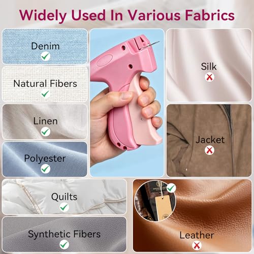 Image of AISOSO Handheld Tagging Gun for Clothes, with 3000 Fasteners, Deep Pink | Includes 0.5mm Needle Quick Clothing Fixer, 1500pcs Each in Black & White, for Securing Cuffs, Collars, Tags