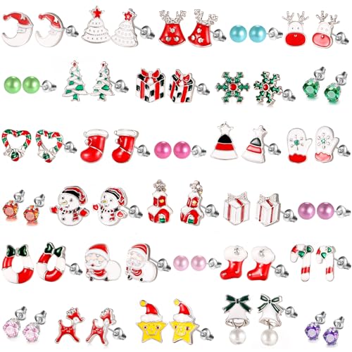 Image of 30 Pairs Hypoallergenic Earrings for Girls Sensitive Ears with Stainless Steel Post -Assorted Cute Stud Earrings for Teens Girls Women