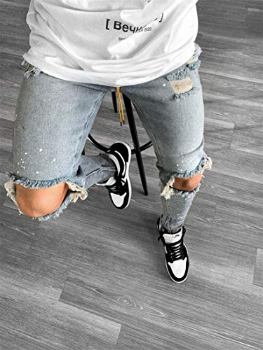 Andongnywell Men's Ripped Skinny Straight Fit Zipper Jeans Distressed Denim Pants with Multi Pocket Destroyed Trousers3