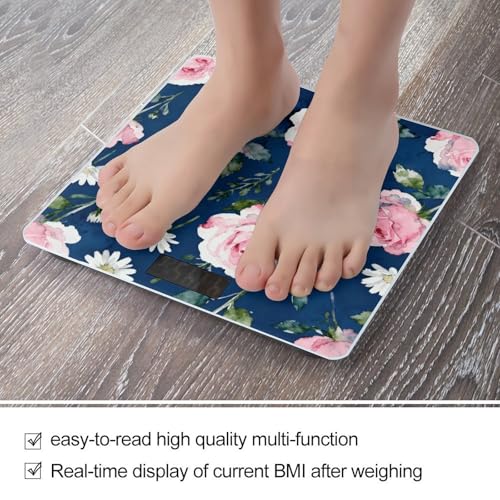 Balanza digital floral estilo navy pink para baño miniatura 5