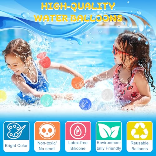 Wasserbomben Selbstschließend,6 Stück Silikon Wiederverwendbare Wasserbomben für Kinder & Erwachsene, Wasserballoons Schnellfüller Outdoor Wasserspielzeug für Pool, Strand & Sommerparty