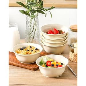 Hasense Ceramic Soup Bowls, 20 oz Cereal Bowls Set of 6 for Kitchen, Microwave, Oven and Dishwasher Safe, For Cereal, Fruit, Salad, Ramen, Soup, Noodle, Housewarming Present, Lotus Bowls, Beige Hasense Ceramic Soup Bowls 20 oz Cereal Bowls Set of 6 for Kitchen Microwave Oven and Dishwasher Safe For Cereal Fruit Salad Ramen Soup Noodle Housewarming Present Lotus Bowls Beige