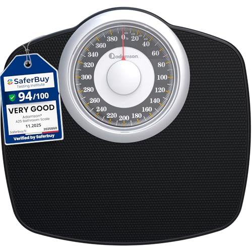 Adamson A25 Scales for Body Weight - Up to 400 LB - 5.3' Dial on 12.4' x 10.2' Platform - Anti-Skid...