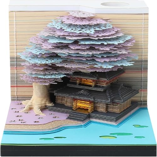 3Dカレンダーメモパッド 2025 デスクカレンダー 3D クリスマスツリー 花の木 パンダ スペースウォーカー カレンダー メモ帳 ライト付き クリエイティブ デスク カレンダー DIY 紙彫刻 アート 学校 クラフト ホーム オフィス用 (花の木パープ